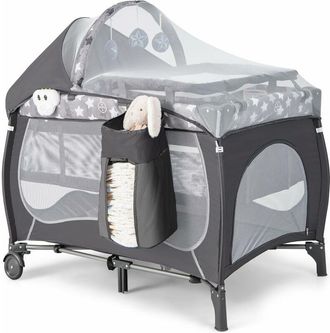 Costway Costway - 5 En 1 Cuna De Viaje, Centro De Guarder&iacute;a Port&aacute;til Para Beb&eacute;s Con Mois&eacute;s Desmontable, Cambiador, Toldo Y Caja De M&uacute;sica Para Beb&eacute;s, Cuna Ple