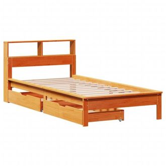 vidaXL Cama Con Estanter&iacute;a Sin Colch&oacute;n Madera Maciza Marr&oacute;n 100x200 Cm Vidaxl