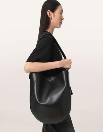 AllSaints Luna - Borsa a secchiello in pelle premium nera-Nero