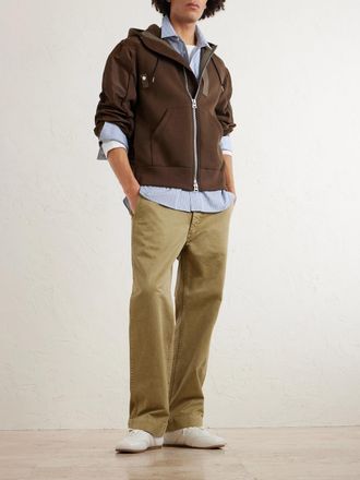 sacai Shell-Trimmed Cotton-Blend Jersey Zip-Up Hoodie