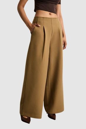 Warehouse Premium Wide Leg Tailored Trousers in Beige at Nordstrom, Size 10