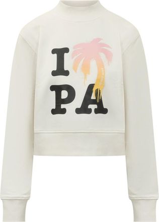 Palm Angels White Graphic Crew Neck Sweatshirt