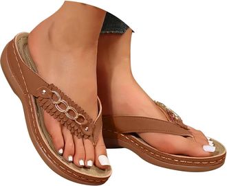 Generic Orthopedic Wedge Sandals for Women 2026 Dressy Comfort Arch Support Open Toe Flip Flops Summer Beach Casual Slip-On Shoes (C-brown, Adult, Women, 7.5,