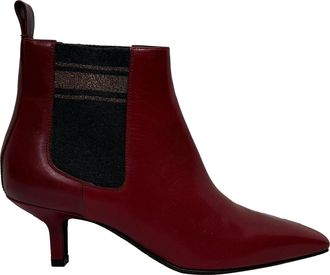Brunello Cucinelli Brunello Cucinelli Pre-owned Womens Chelsea Kitten-Heeled Ankle Boots in Burgundy Leather - Size EU 38