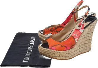 Jimmy Choo London floral-print slingback wedge sandals - Orange