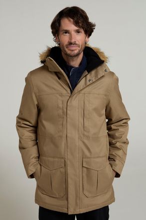 Mountain Warehouse Gorge Mens Long Jacket Waterproof Breathable Warm Comfy Coat Stone