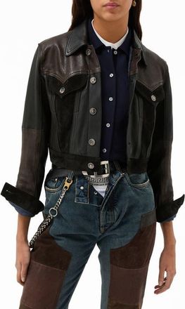 Versace Crop Mixed Leather Jacket in Black at Nordstrom, Size 2 Us