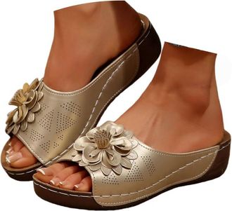 Generic Wedge Flip Flops for Women Orthopedic Flip Flops Women Summer Flower Sandals Slip on Wide Fitting Non-Slip Walking Slippers Casual Open Toe Arch Suppo