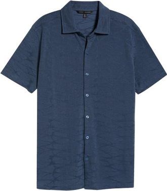 Robert Barakett Graham Short Sleeve Sleeve Knit Button-Up Shirt in Dark Caspian at Nordstrom, Size Xx-Large