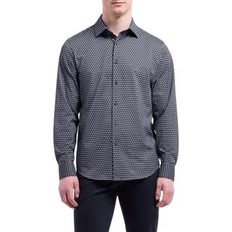 Bugatchi James OoohCotton Geo Button-Up Shirt in Black at Nordstrom Rack, Size Small