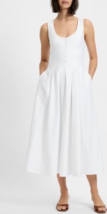 French Connection Pleated Sleeveless Sateen Midi Dress in Summer White at Nordstrom, Size 12