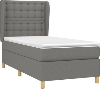 vidaXL Vidaxl - Cama Box Spring Con Colch&oacute;n Tela Gris Oscuro 90x200 Cm
