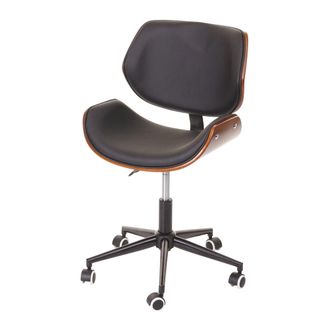 Hhg Hhg - Silla De Oficina 057, Silla Giratoria Silla De Escritorio, Madera Curvada Aspecto Nogal Retro Giratoria Regulable En Altura Mvg, Negro-marr&oacute;n