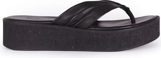 Cortana Handgemaakte leren platformsandalen - Dames - Slippers - Zwart - 37 EU - Leer - Schoenen