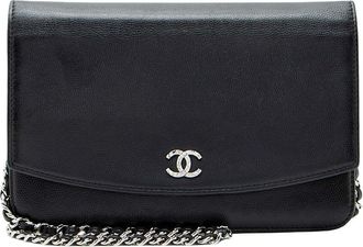 Chanel Black Caviar Leather Cc Wallet On Chain (Authentic Pre-Loved)