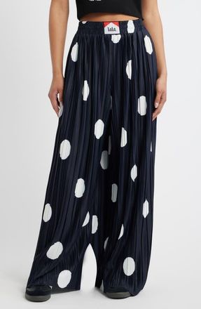 Dressed in Lala Total Knockout Pliss&eacute; Dot Pants in Black Polka Dot at Nordstrom, Size Xx-Large