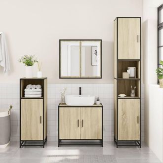 Berkfield Home Sturdy Bathroom Cabinet Sonoma Oak 35x37.5x188.5 cm Engineered Wo in Light Brown