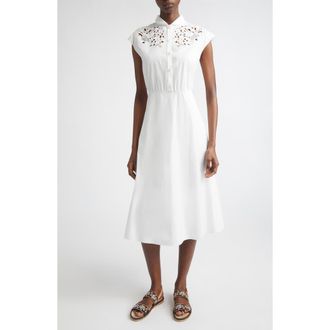 Valentino Embroidered Eyelet Cotton Dress in White at Nordstrom, Size 10 Us