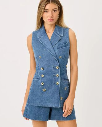 Lilly Pulitzer Womens Eudora Denim Vest in Sympeony Wash, Size 6, Fitted, Sleeveless