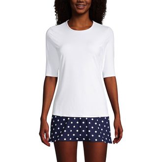 Lands End Long Crew Neck Rash Guard UPF 50 Sun Protection Swim Tee in White at Nordstrom, Size X-Small