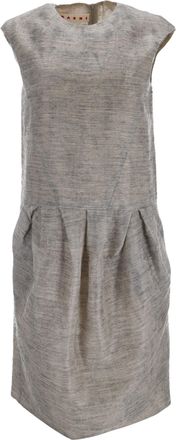 Marni Sleeveless Pleated Midi Dress in Grey Mohair