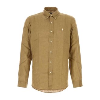 Polo Ralph Lauren Casual Shirts, male, Brown, Size: 2XL Custom-fit Linen Shirt