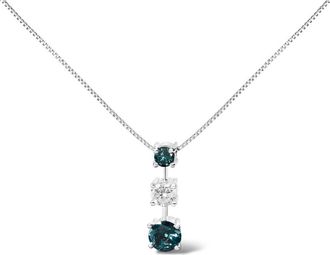 House of Brilliance 14K White Gold 1 1/2 Cttw Treated Blue and White Diamond 3-Stone Pendant Necklace at Nordstrom