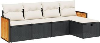 vidaXL Set De Muebles De Jard&iacute;n 5 Pzas Y Cojines Rat&aacute;n Sint&eacute;tico Negro Vidaxl