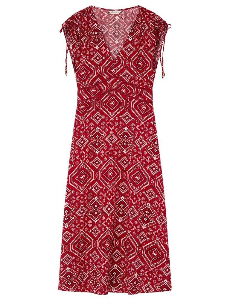 Springfield Damen Midi-Kleid Mit Knöpfen Vorne – Strukturstoff, 3/4-Ärmel