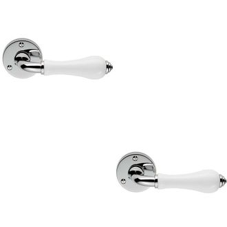 Loops 2x PAIR Porcelain Handle with Ringed Detailing 58mm Round Rose Polished Chrome