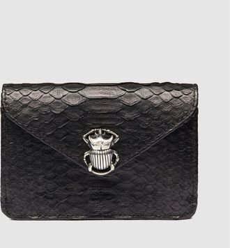 CLARIS VIROT Porte-cartes Alex Scarabée Argenté Python Noir