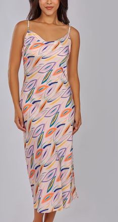 iCollection Print Satin Gown with Cowl Neck and Adjustable Straps in Ivory at Nordstrom, Size X-Small