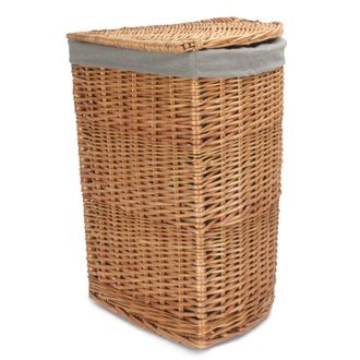 Red Hamper Large Light Steamed Corner Linen Basket with Grey Sage Lining in Natural