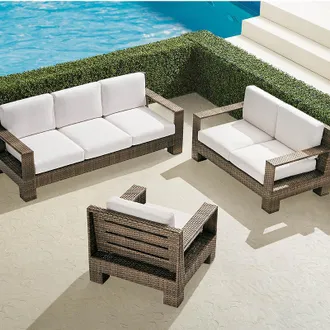 Frontgate St. Kitts 3-pc. Sofa Set in Light Kona Wicker - Standard, Sailcloth Cobalt - Frontgate