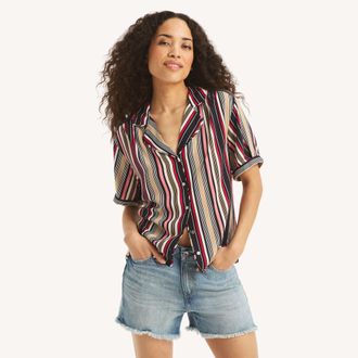 Nautica Womens Striped Camp Shirt