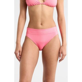 Sanctuary Banded Rib Hipster Bikini Bottoms in Bloom Pink at Nordstrom, Size X-Large