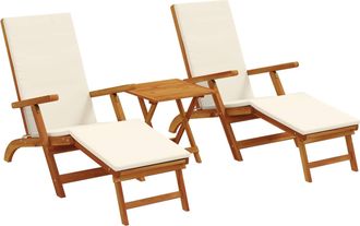 vidaXL Recliner Y Tumbona Plegable 3 Uds. Madera De Acacia S&oacute;lida Vidaxl
