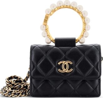 Chanel Pearl Crown with Chain Quilted Lambskin clutch bag - Zwart