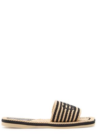 Chlo&eacute; Sand Striped Woven Sliders - Black - 39 (IT39 / UK6)