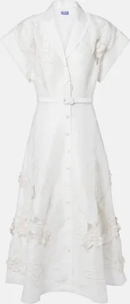 LEO LIN Aubrey floral-appliqu&eacute; linen-blend shirt dress