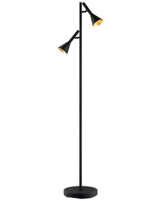 Eglo Eglo Cortaderas 2 Light Floor Lamp With Black Finish & Black With Gold Interior Shades