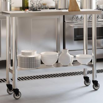 vidaXL Vidaxl - Mesa De Trabajo De Cocina Con Ruedas Acero Inox 110x30x85 Cm