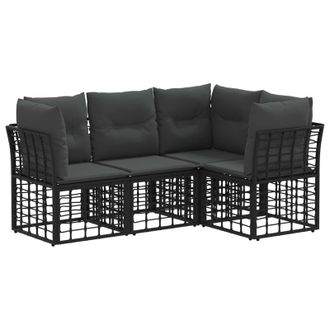 vidaXL Conjunto De Sof&aacute;s De Exterior Negro Poli&eacute;ster Vidaxl