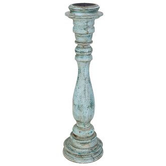 Wanderlust Deco Candelabro De Madera Artesanal Azul 16x16x60h Cm