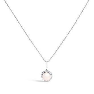 House of Brilliance 10K Gold Gemstone and 1/10 Cttw Diamond Accent Halo Pendant Necklace in White | Pearl at Nordstrom