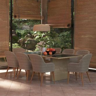 vidaXL Juego De Comedor Para Jard&iacute;n 9 Piezas Rat&aacute;n Sint&eacute;tico Marr&oacute;n Vidaxl