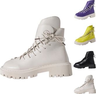 Generic Womens Platform Combat Boots with Size Lace Up and Zipper Up Ankle Boots Ladies Fashion Chunky Low Heel Booties Round Toe Lug Sole Punk High Top Boot 