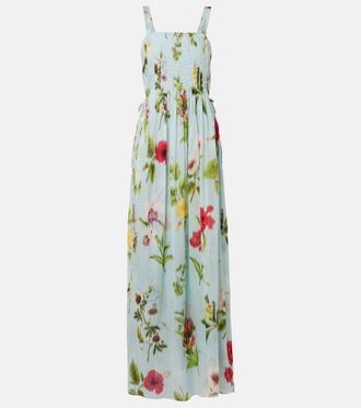 Oscar De La Renta Belted floral voile maxi dress