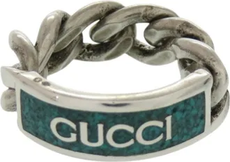 Gucci Silver Green Silver 925 Band Ring (Pre-Owned)