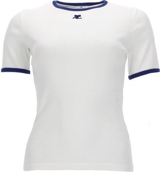 Courr&egrave;ges White Slim Fit Blue Trim T-Shirt